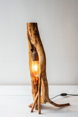 zero waste eco wooden driftwood root table lamp with edison light bulb 