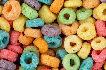 Close view of generic fruit flavored oat breakfast cereal.