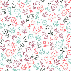 Small flowers seamless pattern, hand drawn floral background