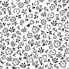 Small flowers seamless pattern, hand drawn floral background