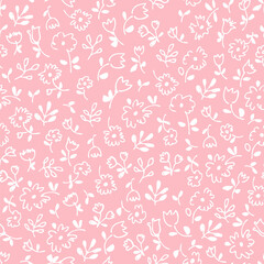 Small flowers seamless pattern, hand drawn floral background