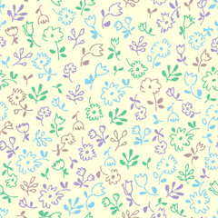 Small flowers seamless pattern, hand drawn floral background