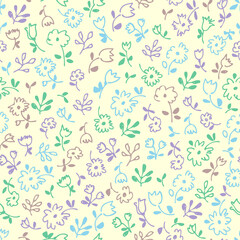 Small flowers seamless pattern, hand drawn floral background