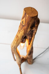 zero waste eco wooden driftwood root table lamp with edison light bulb 