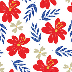 Red Hibiscus seamless pattern design