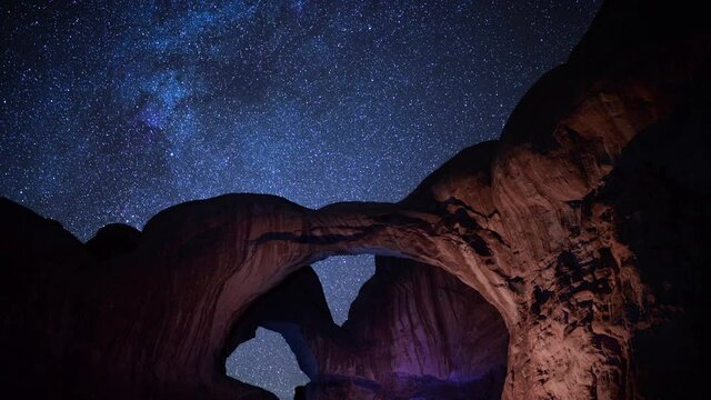 Double Arches Milky Way Galaxy Time Lapse Arches National Park Utah USA