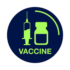 Vaccine Icon. Medical vial for injection and syringe  isolated on background. Concept for Medicine, COVID-19 Vaccination. Vector Illustration.