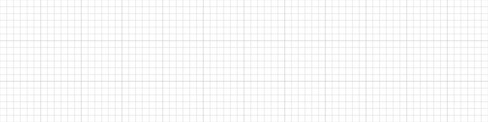 Grid paper long banner. Graph sketch. Checkered backdrop of map. Grid white background. Printable square geometric design elements. Notebook paper. Technical architect blank. Vector illustration