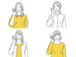 人物イラスト 女性 セット 正面 呼びかける