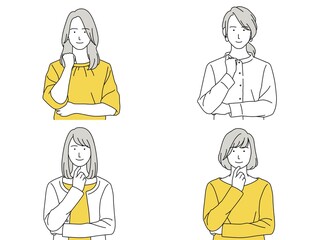 人物イラスト 女性 セット 正面 考える