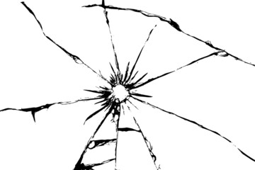 Shards of broken glass from a shot. Vector illustration of cracks on a white background.