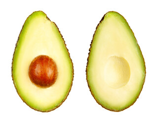 Cut in half avocado on a white background. Isolated.