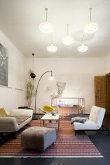 Living room with modern pendant lighting