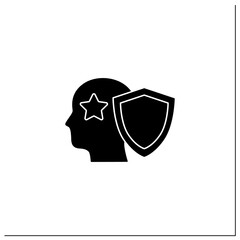 Intellectual property glyph icon. Copyright. Intangible creations. Law protects. Asset management concept. Filled flat sign. Isolated silhouette vector illustration