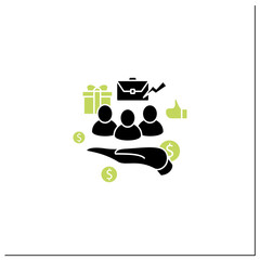 Supporting workers glyph icon. Supporting unpaid care workers. Caring about employees. Universal basic income concept.Filled flat sign. Isolated silhouette vector illustration