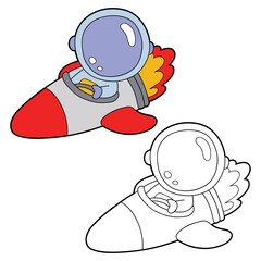 Vector illustration coloring page with cartoon astronaut with example for children, coloring and scrap book, printable