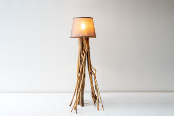 zero waste eco wooden driftwood root table lamp with edison light bulb  - 428188970