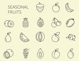 set of seasonal fruit icons minimalist style 