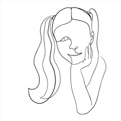 Woman face, girl. Continuous line drawing. line