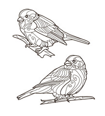 birds outline picture antistress Vector illustration for art therapy, for stickers, design, wallpaper.
