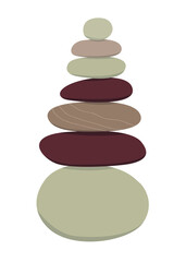 Flat vector cartoon illustration of a balancing stack of stones. A symbol of harmony, calmness and relaxation. Isolated design on a white background.