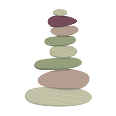 Flat vector cartoon illustration of a balancing stack of stones. A symbol of harmony, calmness and relaxation. Isolated design on a white background.