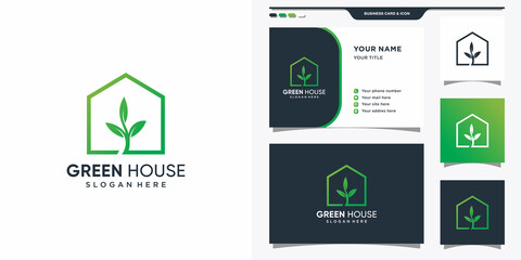 Fototapeta na wymiar Green house logo template with creative concept and business card design. Premium Vector