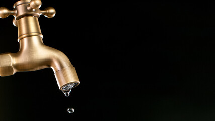 Drop of water drips from the tap.
