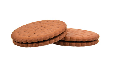 Brown sandwich cookies isolated on the white background