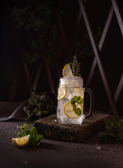Rustic style still life with homemade lemonade