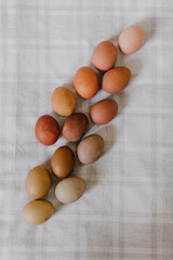 Easter eggs of different ootenki on the tablecloth, Easter eggs hand-painted