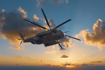 Military Helicopter Sunset Background