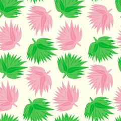 Papier Peint photo Plantes tropicales motif floral harmonieux de plantes roses et vertes sur fond jaune clair