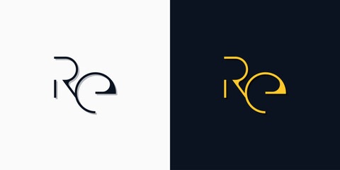Minimalist abstract initial letters RE logo.