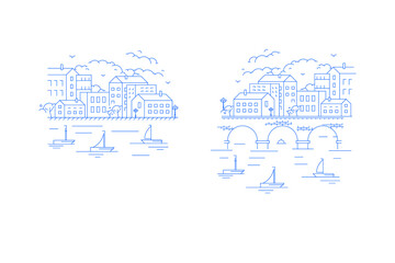 vector illustration of city with river and houses
