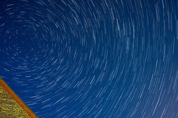 Urban star trails around North Star Polaris during COVID pandemic with reduced air travel