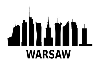 Obraz premium Warsaw Skyline 2021 - skyscrapers black silhouettes panorama. Customizable vector isolated illustration. 