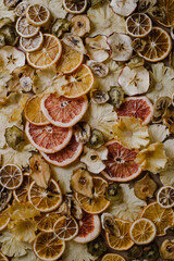 dried fruits for decoration, sweets, nuts are laid out on a flat surface