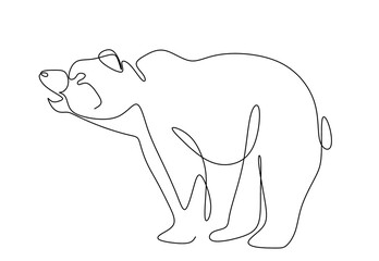 continuous line drawing of a bear close-up, for printing T-shirts, logo, brochures, advertising, neon lighting