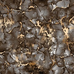 Seamless abstract alcohol ink art with gold leaf overlay. High quality illustration. Contemporary gradient transparent swirl of liquid. Metallic gold luxury marble elegant repeat pattern design print