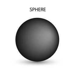 Vector black sphere with gradients and shadow for game, icon, package design, logo, mobile, ui, web, education. 3D ball on a white background. Spherical shape illustration.
