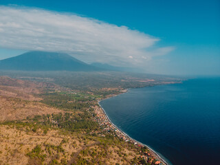Aerial view with mountains nearly Amed village in Bali