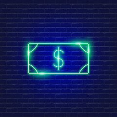 Banknote neon icon. Vector illustration for design website, advertising, promotion, banner. Finance concept.