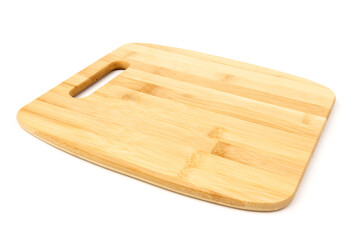 Top view high quality wood cutting board, brown wood. Chopping boards made from natural bamboo. Isolated image kitchen utensil on white background.