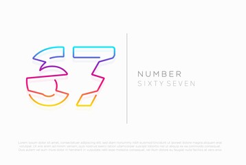 Number 67 sixty seven logo icon design, vector template