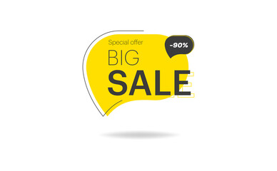 Vector banner with rounded corners on the leg for mega big sales. Yellow tag templates with special offers for purchase, strokes, and elements.