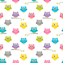 Pattern with colorful owls