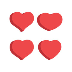 Heart flat 3d icon collection. Red hearts vector isometric illustrations.