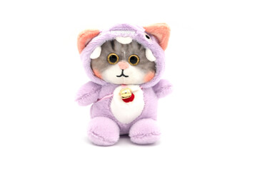 Stuffed toy cat isolated on white.