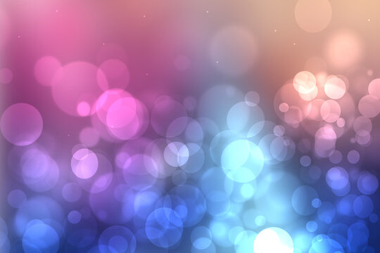 Abstract blue gradient pink purple background texture with glitter defocused sparkle bokeh circles and glowing circular lights. Beautiful backdrop with bokeh light effect.